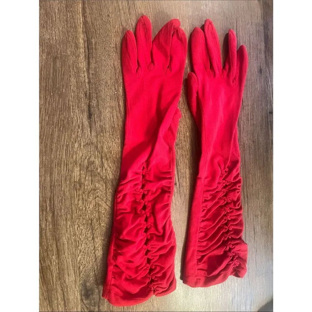 Rita Red Ruched Long Gloves